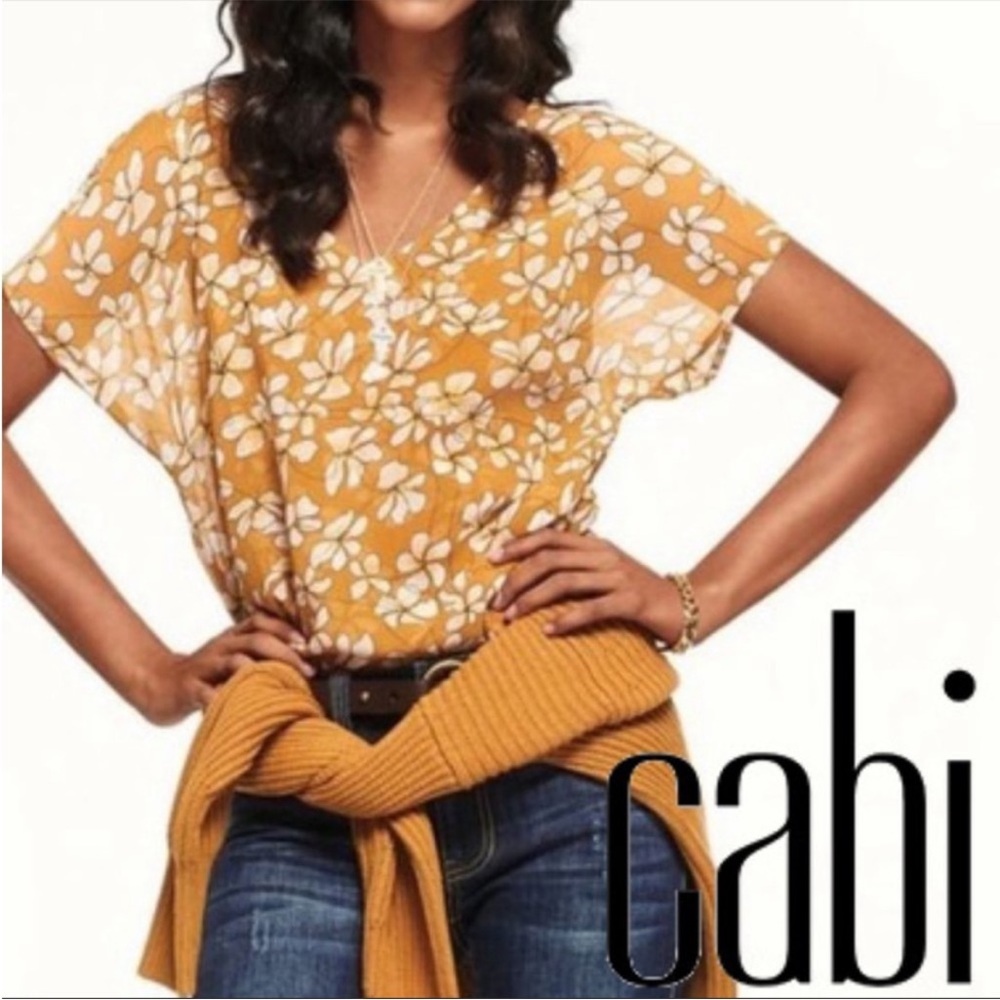 CAbi Thrive Butterscotch Yellow Floral Top